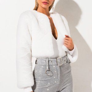 AKIRA white faux fur jacket